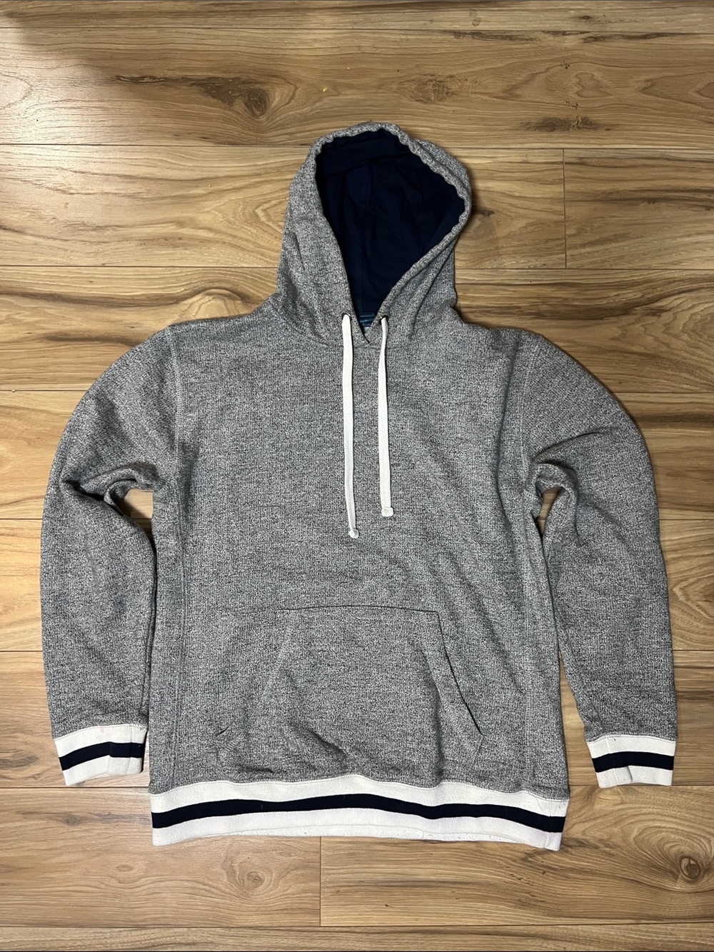 J America Heather Gray Hoodie with Navy Hood Lining